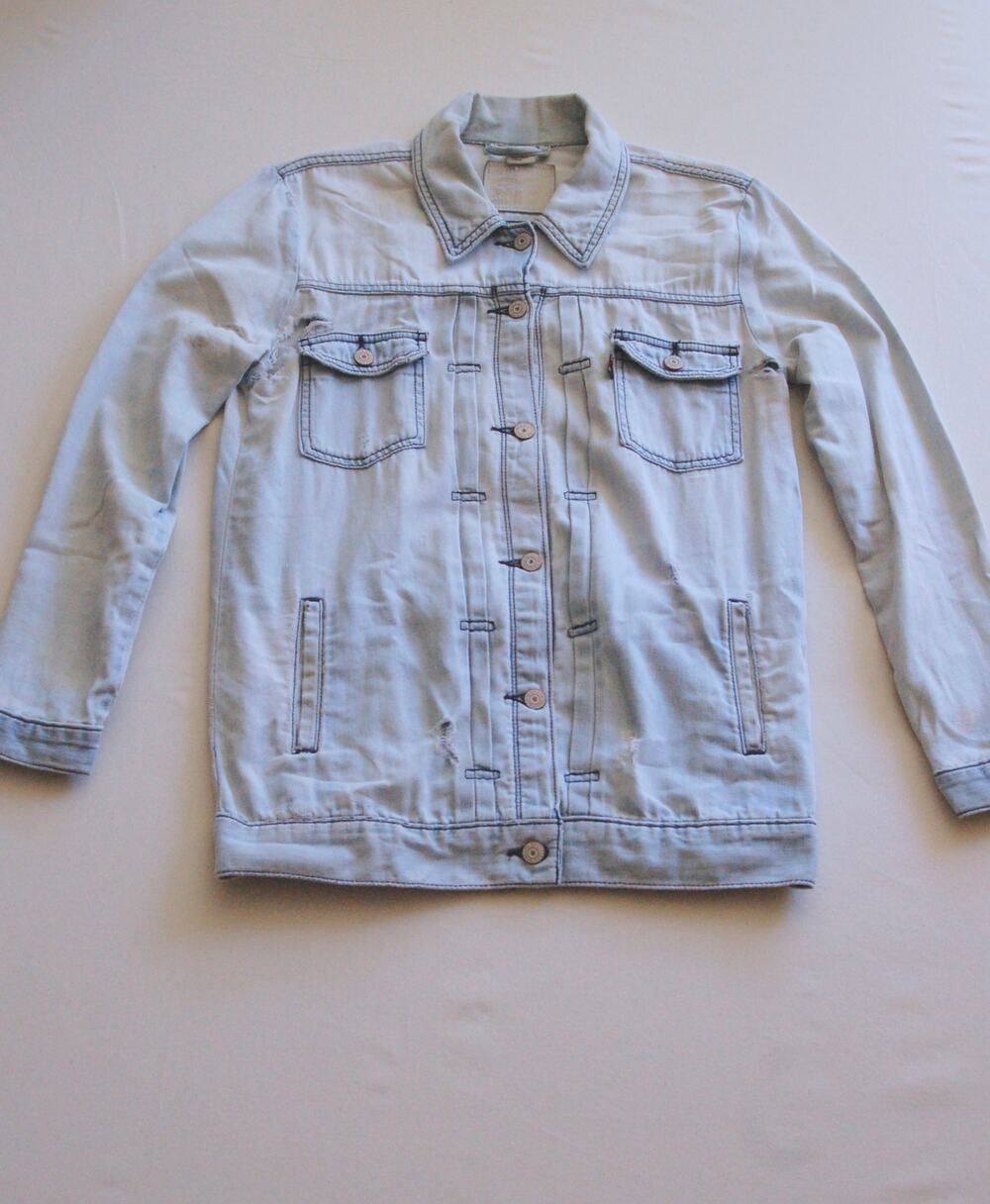 Thrashed Distressed Denim Jacket Bleached Womens M Sunfaded Coastal shredded